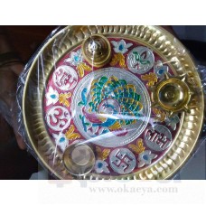 OkaeYa Peacock Shaped Pooja ki thali with agarbatti Stand, deep, etc